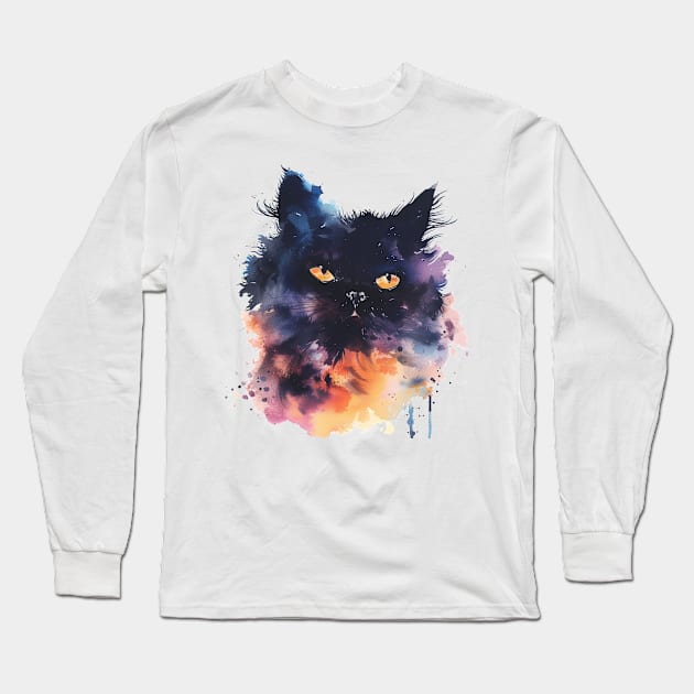 Persian Cat Water Color Pop Art Design for Cat Lover Long Sleeve T-Shirt by karishmamakeia